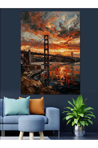 Artmeg Pânză decorativă Golden Gate Bridge Sunset - Tablou din lemn MDF