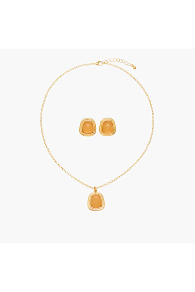 Lifestyle Set of 2 Gold Tone Embellished Pendant Necklace and Earrings