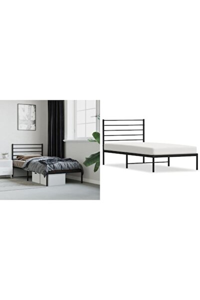 OEM Metal Bed with Headboard, Black, 100x200 cm