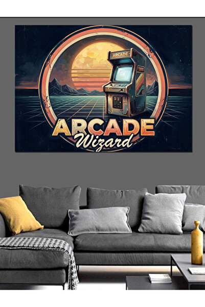 Artmeg Arcade Wizard Mașină de jocuri retro Pânză decorativă - Tablou din lem...