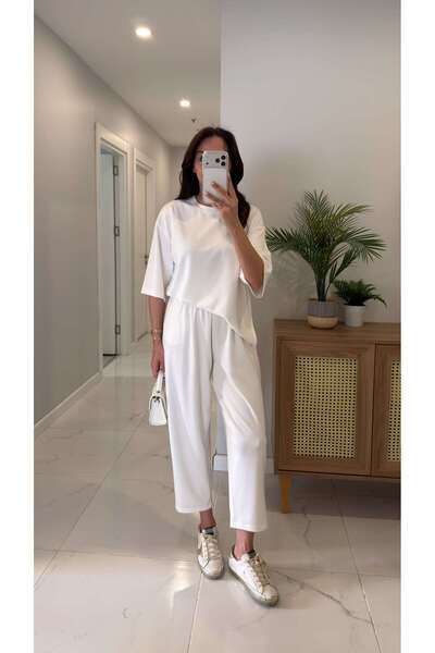BİRCANÇİL Mustica White Modal Set with Side Slits