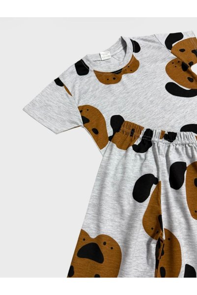 ALİŞ KİDS Boys Cotton Gray Cute Dog Pattern Short Sleeve Shorts Summer Pajama Set
