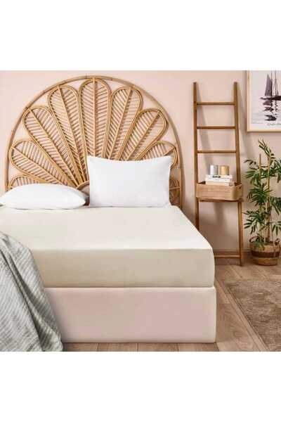 Evidea Soft Basic Double Flat Edge Satin Bed Sheet - Ecru - 240X260 cm
