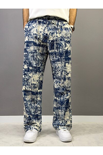 ETIK DESENLİ MAVİ PARAŞÜT BAGGY EŞOFMAN 6008