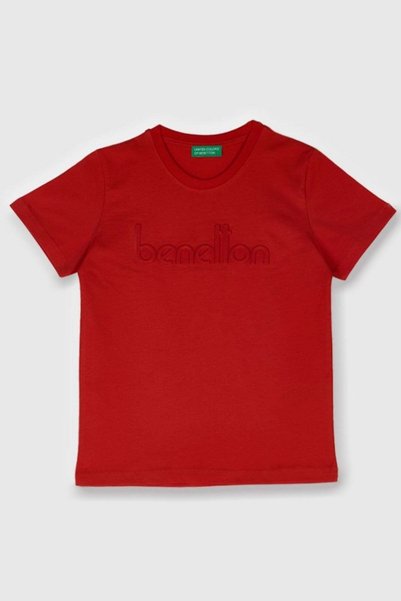 Benetton Boy's 4-14 Years Old Embossed Logo Printed T-Shirt Red