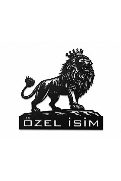 DM METAL Kişiye Özel İsimli Aslan Metal Tablo – Taçlı Aslan Duvar Dekoru – Mo...