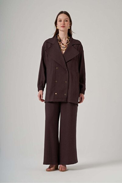 Nuss 1091 Oversize Kruvaze Yaka Takım-Kahve