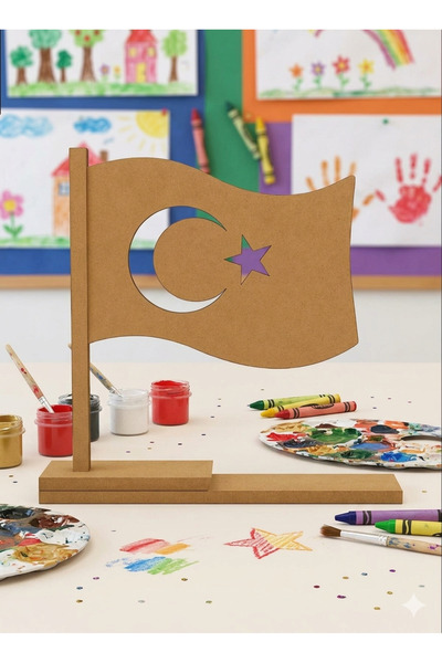 My Kids Room Boyanabilir Ahşap Türk Bayrağı Standı - Milli Bayramlar Etkinlik...