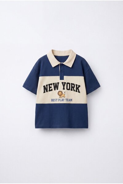 Magu Boy's Cotton Polo Collar New York Printed T-Shirt