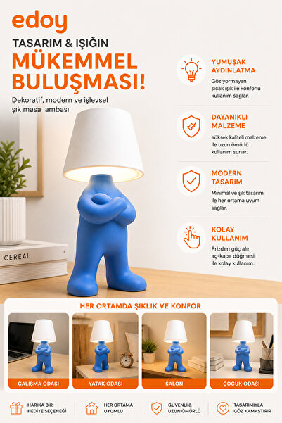 edoy Tasarım Figürlü Masa Lambası LED Dekoratif Gece Lambası Modern Şık Abajur