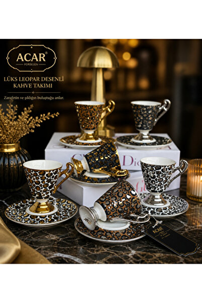 ACAR Leopar Desenli Porselen Lüks Kahve Fincanı
