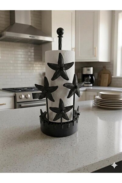 STATİKA HOME Deniz Yıldızı Desen Siyah Metal Kağıt Havluluk,Rulo Peçetelik,So...