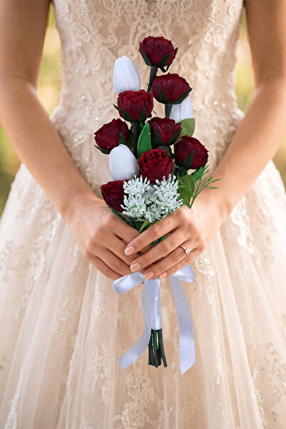 Yapay Çiçek Deposu Ruby and Snow Bridal Bouquet Set of 2