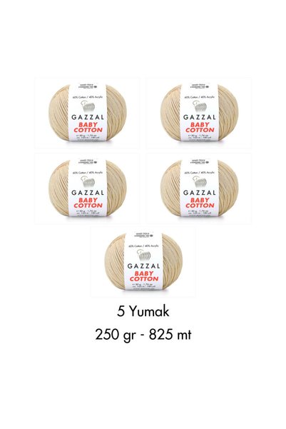 Gazzal Baby Cotton 3445-Yazlık Projeler İçin Hafif ve Konforlu Pamuk İplik - 5 Yumak