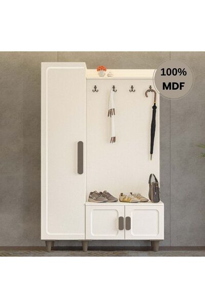 comiet Manolya Mdf Raflı Askılıklı Ayaklı tasarım Portmanto Ayakkabılık