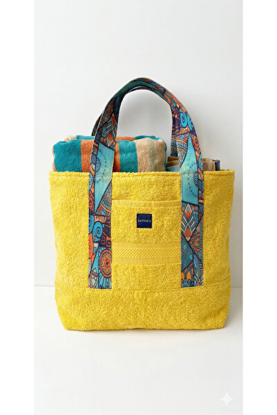 DAPHNS Tote Bag Sarı Havlu Pamuk Plaj Çantası Alışveriş Çantası Omuz Çantası