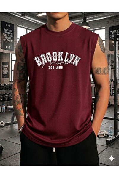 BW Bravely Wear BROOKLYN FOREVER Baskılı Erkek Sıfır Kol Sporcu Kolsuz Tshirt