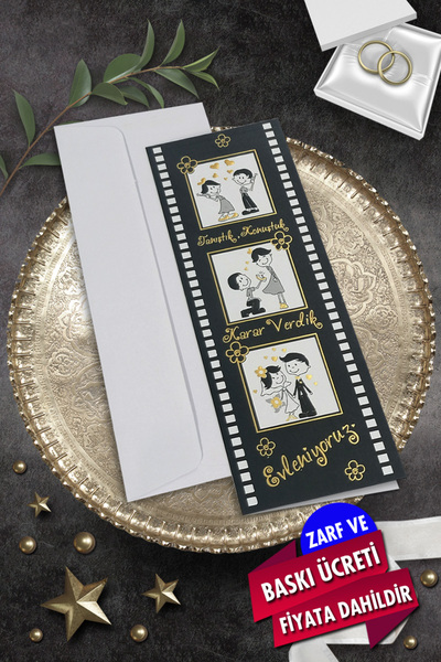 Cem Davetiye Düğün Nişan Nikah Kına Davetiyesi 3231 (100 ADET) Baskı Dahil