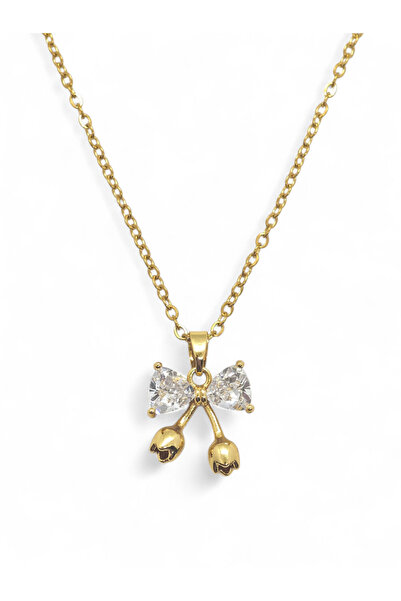 Duiwerlis Women's Gold Color Flower Bow Necklace with Zircon Stone Elegant Mi...