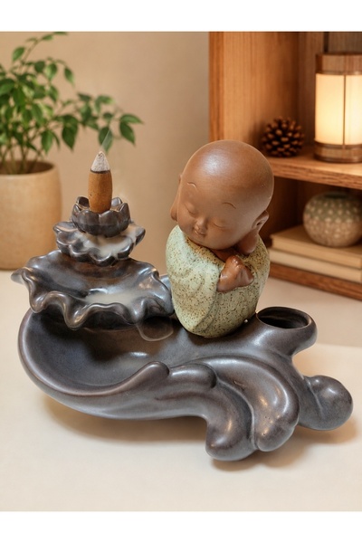 WoodBay Buddha Temalı Geri Akışlı Seramik Tütsülük Backflow Tütsü Burner 13x1...
