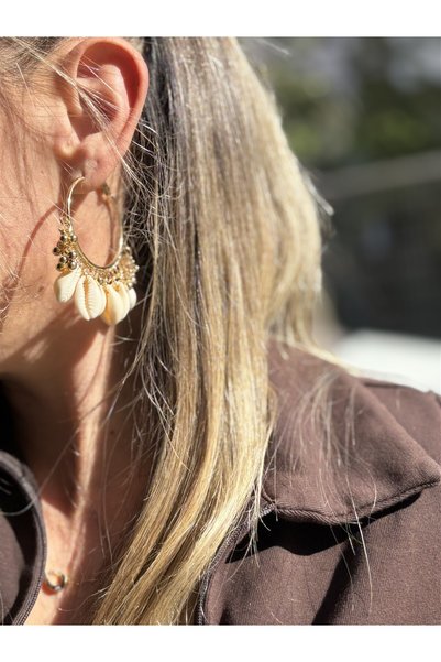 Gözde Tasarım Butik Women's Gold Color Musselmold Shell Hoop Earrings