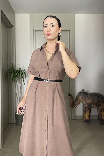 Butik Didem Sakinci Φόρεμα με ζώνη, κλειστό μπροστά με κουμπιά, μίντι, με κον...