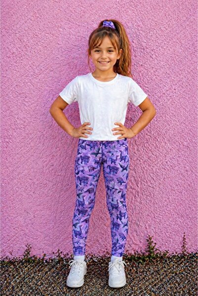 Kinora Kids Dinozor Desenli Kız Çocuk Scuba Tayt Esnek Rahat Günlük 3-5 Yaş