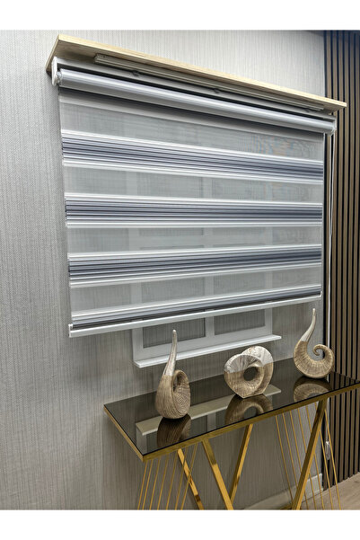 VELANORA HOME Zebra Stor Perde Modern Çizgili Gri Beyaz Alüminyum Kasa Lüks M...