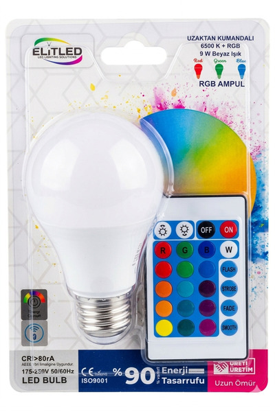 2 ADET 16 RENK 6500K+RGB+9W KUMANDALI RGB AMPÜL