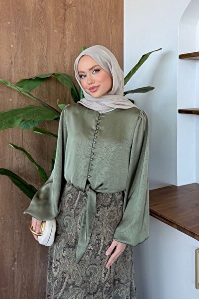 Sezi Moda Giyim Saten Bağlamalı Gömlek