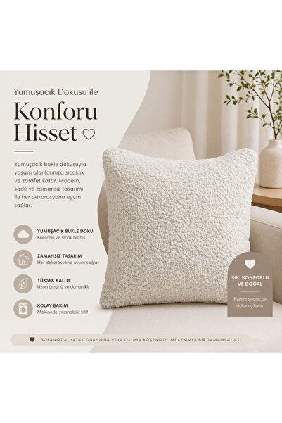 diğer333 Lüks Bukle Dokulu bej renkli Kırlent Kılıfı Koltuk ve Yatak Odası De...