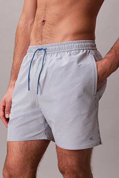 Calvin Klein Men's Blue Medium Size Ip B Tie-Detail Swim Shorts