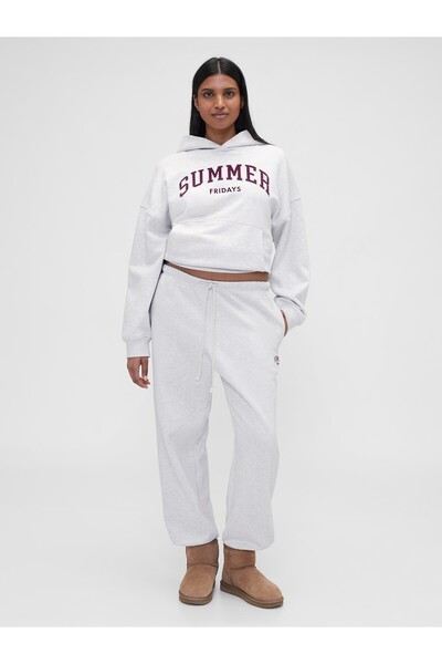 GAP Kadın Gri × Summer Fridays Heavyweight Relaxed Logo Eşofman Altı