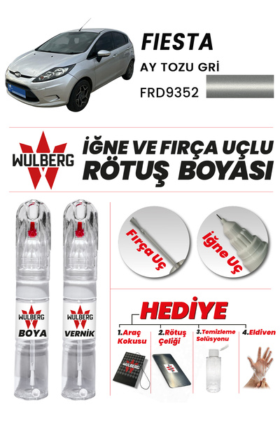 Wulberg Ford Fiesta Ay Tozu Gri 9352 Rötuş Boya 25 ml + Vernik İğne & Fırça U...