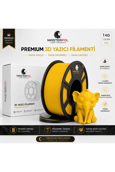 MASTERPOL Premium Pla Filament Sarı 1 KG 1.75 MM 3D YAZICILAR İÇİN ( FLEMENT ...