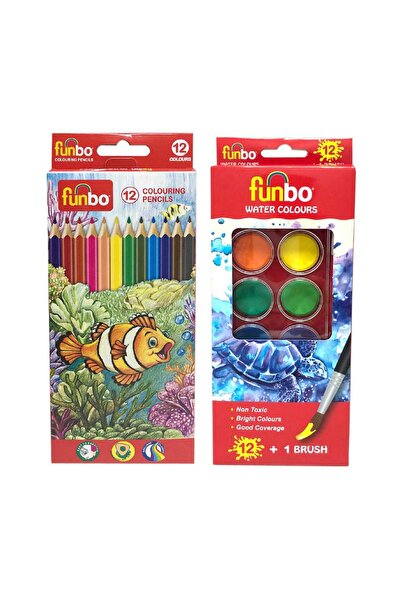 Funbo Water Color Cake 12 pcs + Colour Pencil 12 pcs