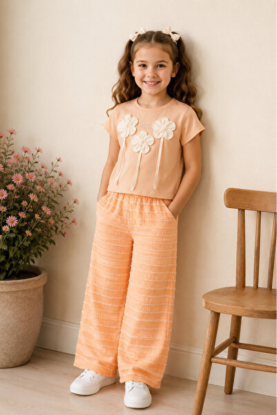 BABY SPORT Girl's Floral Patterned Wide-Leg Pants Set, Casual, Comfortable an...