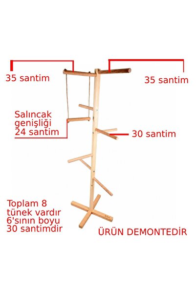 X-Perk Büyük Boy Papağan Oyun Tüneği Ahşap Tünek Kuş Oyun Parkı Demonte Boy 1...