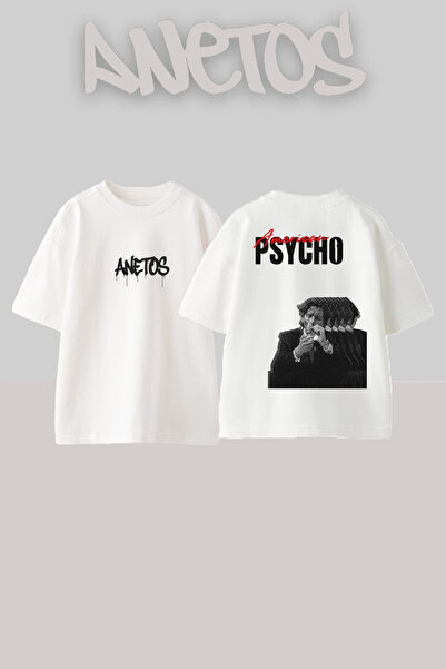 Anetos Tricou alb supradimensionat cu imprimeu pe spate American Psycho Sigma...