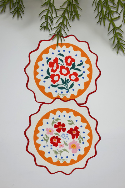 decofav Pachet de 2 șervețele de cocktail cu margine brodată, cu model floral...