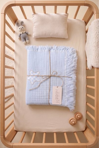 BABYLİM Star Appliqued 100% Cotton 4 Layer Muslin Baby Blanket 90X110 cm