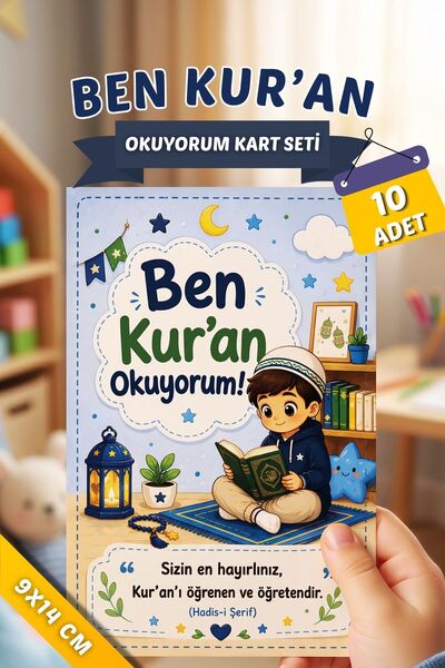 Sticker Ekspres Kur'an Okuyorum Kartı 10 Adet Kur'an Töreni Hatırası Hediye P...