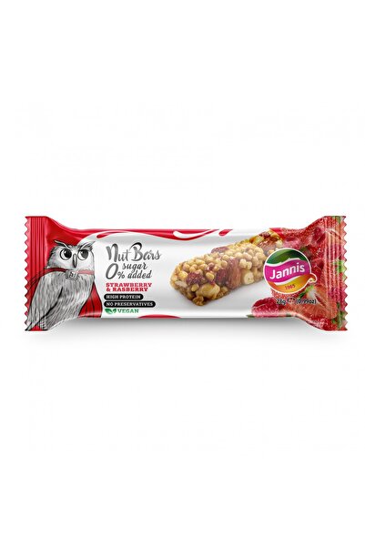 Jannis Baton cu CAPSUNI si ZMEURA (fara zahar, fara indulcitor, fara lactoza, vegan) 10 X 28g - DISPLAY
