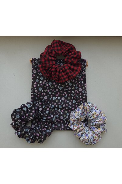MATINA JUNE 3’lü Scrunchie toks seti. Büzgülü Kese ile.