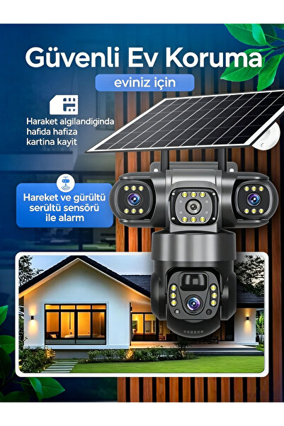 Dobest 3 Kameralı, 4K Güneş Enerjili SIM Kartlı AOV Akıllı Kamera 360° 64GB S...