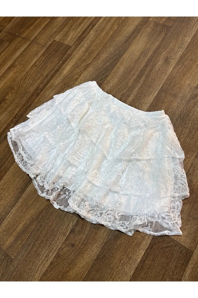Su Butik Dantel beyaz mini etek