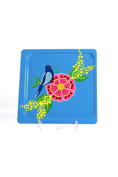 DEDEMİN EMAYELERİ Square Tray with Blue Bird (20X20 cm)