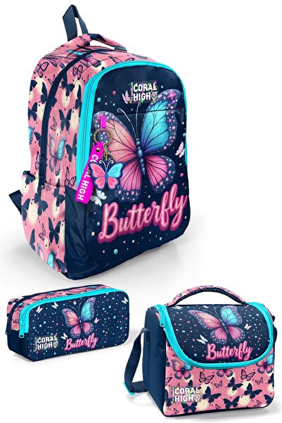 Coral High Set de 3 genți școlare cu model fluture SET0133249