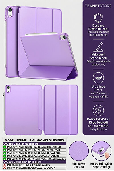 TEKNETSTORE iPad Air 11" M4 M3 M2 Uyumlu Kılıf Ultra İnce Standlı Akıllı Uyku...