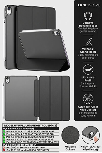 TEKNETSTORE iPad Air 11" M4 M3 M2 Uyumlu Kılıf Ultra İnce Standlı Akıllı Uyku...